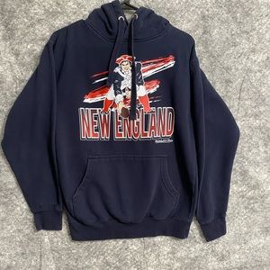 New England Patriots Hoodie Mens Small Womens Sweatshirt Blue Mitchell Ness NFL